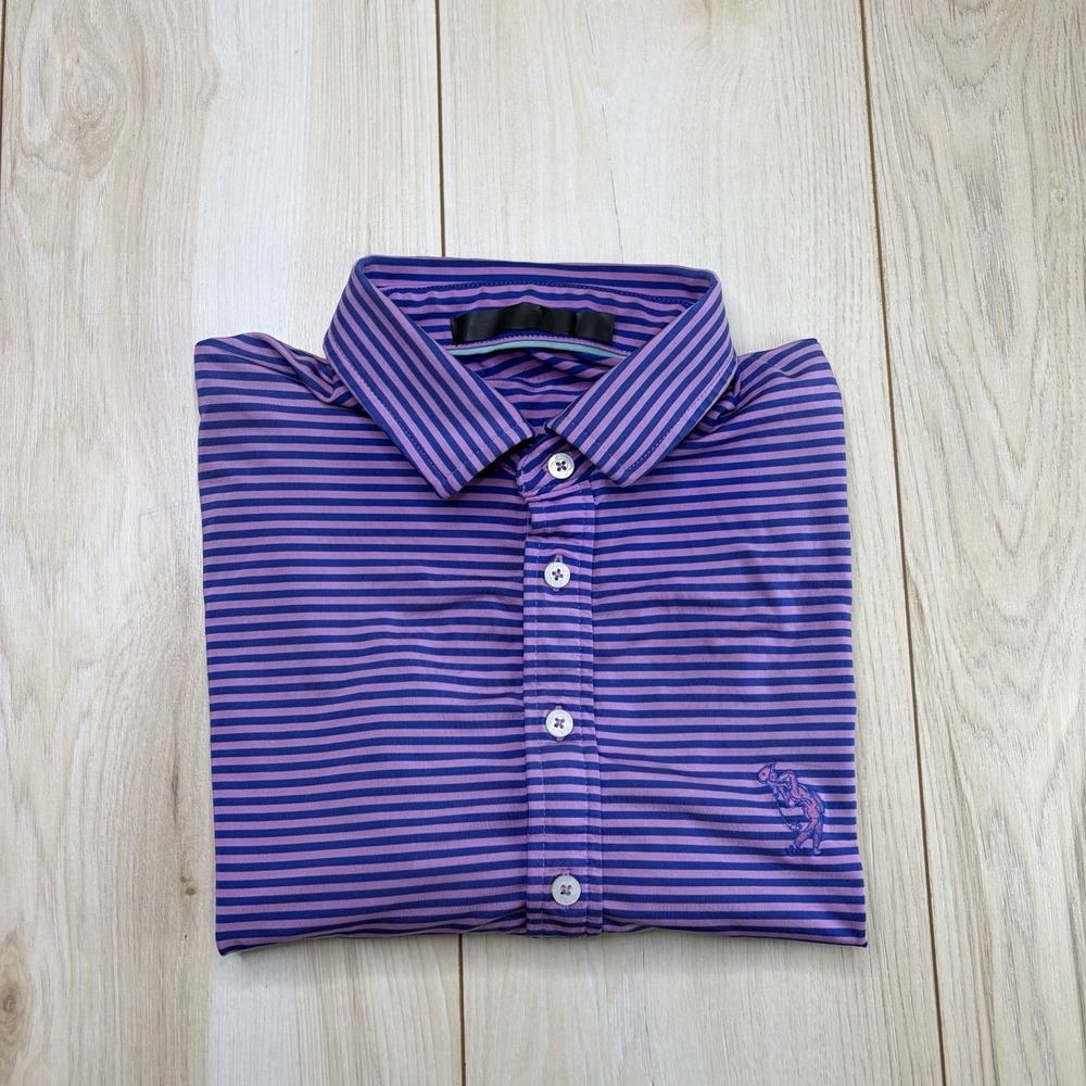 RLX Ralph Lauren Mens Performance Golf Polo Shirt Purple Blue Striped Size Large